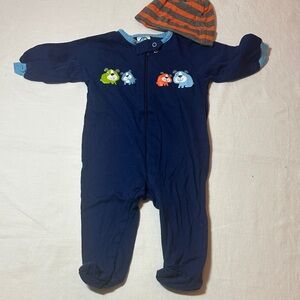 Gerber - Navy Blue Footie with Animal Friends and bonus hat